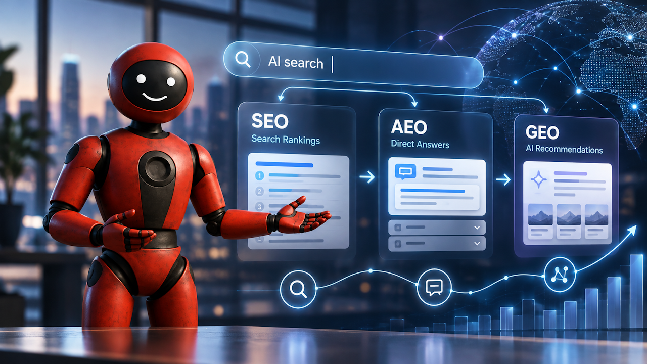 קידום בעידן הבינה המלאכותית: ההבדלים בין SEO, AEO ו-GEO וכיצד הופכים חשיפת AI לצמיחה עסקית?